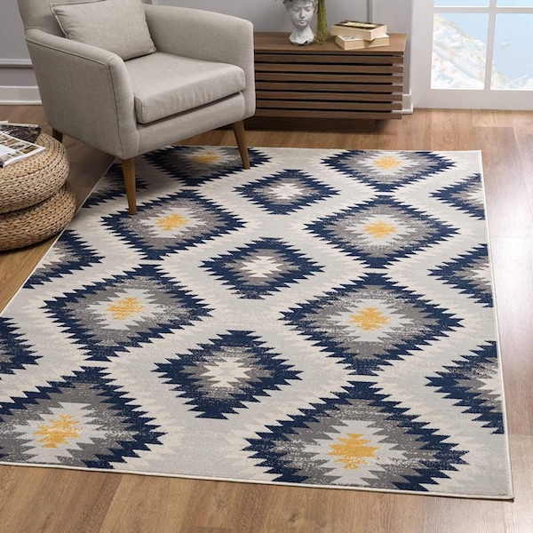 Homeroots 7 x 10 ft. Blue & Gray Kilim Pattern Area Rug 392882 - main